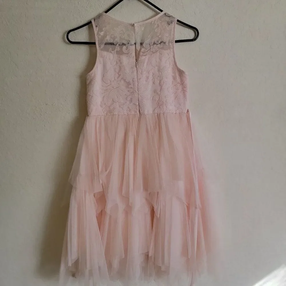 Girls 12 American Princess Sleeveless Layered Tulle Pale Pink Formal Dress - Picture 2 of 5